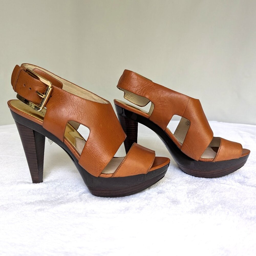 MICHAEL Michael Kors Platform Sandals "Carla" Leather Camel Size 7 1/2